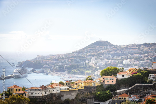 panoramic view over funchal and monte from cable car, aerial view, madeira, portugal, sea, mountains © Andrea Aigner
