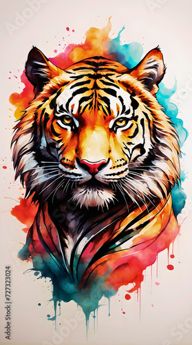 Behold the majestic giant tiger in a vibrant sticker   king of the jungle  its colorful presence evoking both awe and a touch of terribleness in this captivating image.