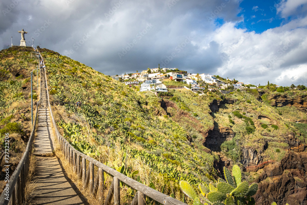 Papier peint ponta do garajau, madeira, viewpoint, cristo rei statue, stairs, stairway, mirad