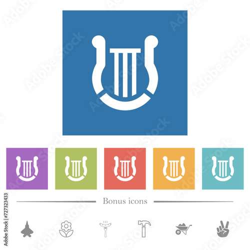 Harp solid flat white icons in square backgrounds