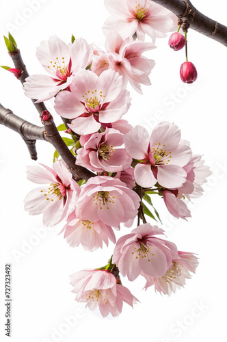 Spring sakura cherry blooming flowers bouquet. on branch isolated on a white background. ai generative