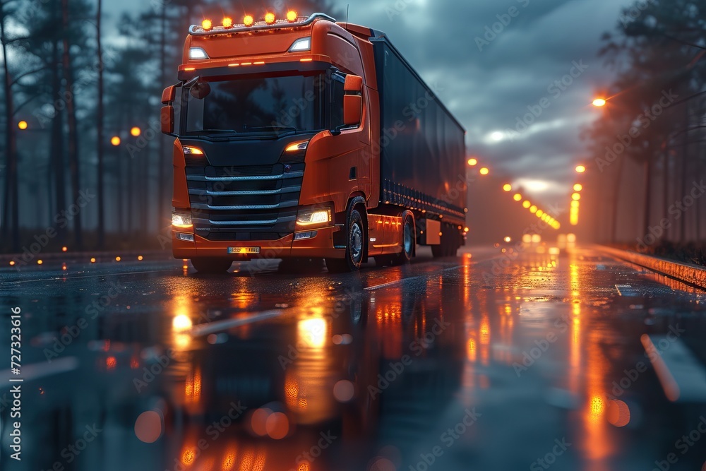White truck moving fast on the road. Generative AI White truck moving fast on the road. Generative AI