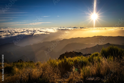 sunrise at pico do arieiro, madeira, trekking, outdoor, view, portugal, mountain, starburst