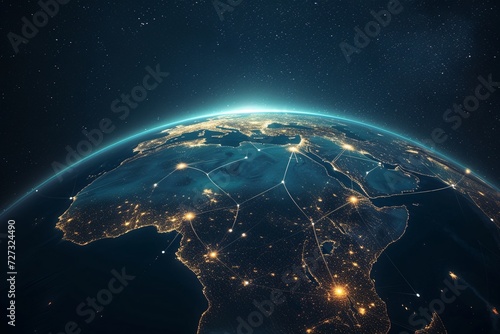 Earth from space focusing on the African continent at night
