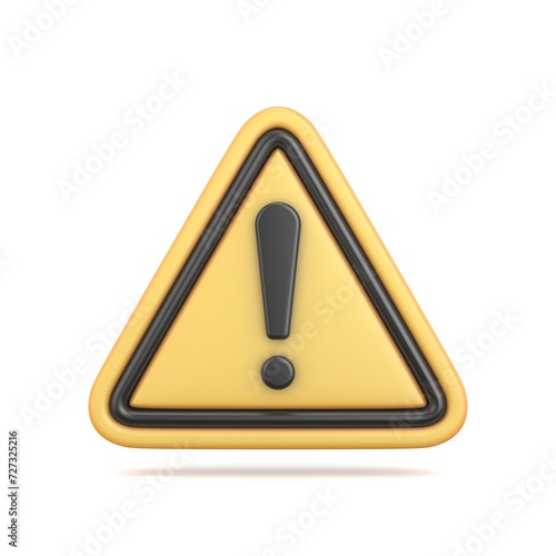 Traffic sign Yellow triangle warning sign 3D