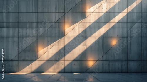 Geometric patterns of light and shadow on a concrete fasade, accentuating architectural details.