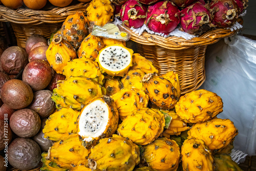 mercado dos lavradores, funchal, madeira, dragon fruit, organic, fruit, yellow photo