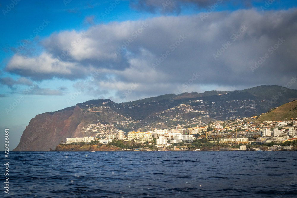 coastline of funchal, madeira, portugal,  panorama, europe, lava formation, cliff