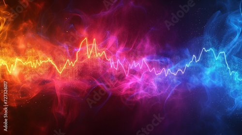 Colorful, pulsating ECG waves illustrating heart activity and rhythm on a dig...