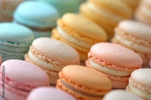 Delicate French macarons in a rainbow of pastel colors, offering a symphony of flavors with each bite.