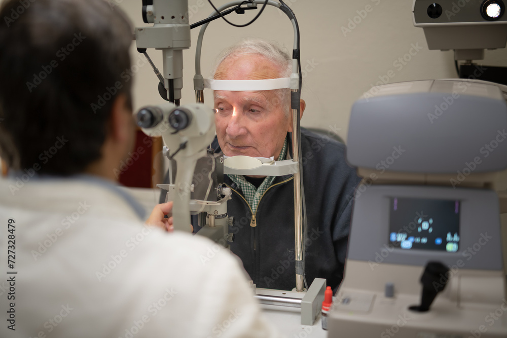 An elderly gentleman is seen by an ophthalmologist for retinal thrombosis An elderly gentleman is seen by an ophthalmologist for retinal thrombosis