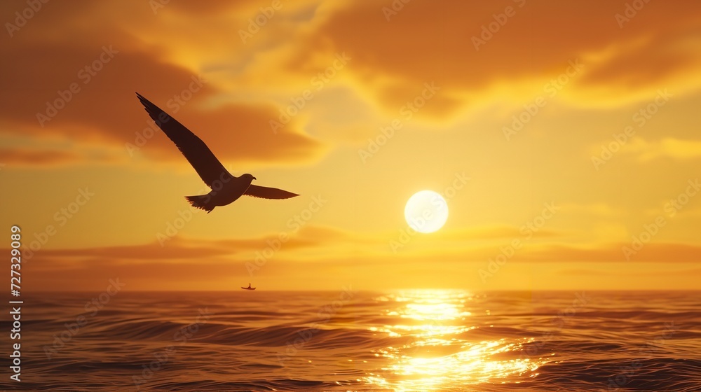 Bird Flying at Sunset - Flight Inspirational Soaring

