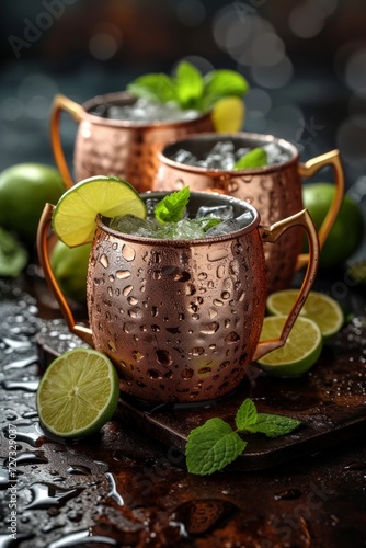 Moscow Mule: A spicy blend of vodka, ginger beer, and lime juice, typically served in a copper mug.