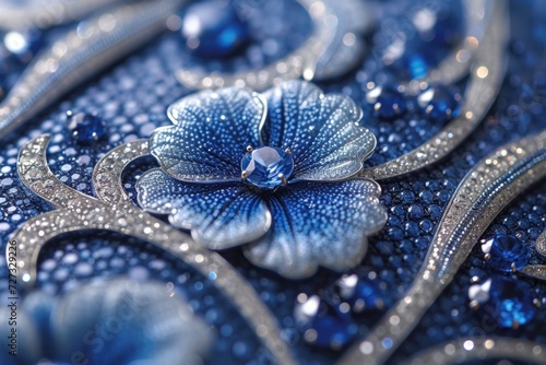 Intricate lacework of platinum and sapphire, a luxurious tapestry of sophistication and wealth. photo