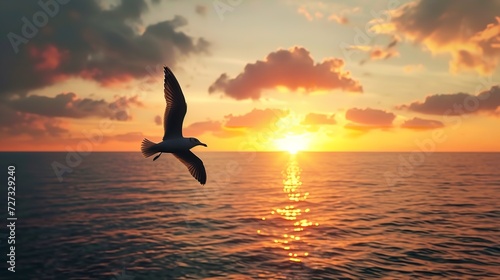 Bird Flying at Sunset - Flight Inspirational Soaring