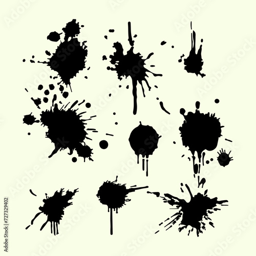 Paint splashes black silhouette. Ink splatter style  and vector illustration