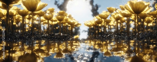 Wallpaper Mural yellow flowers are reflected in a pool of water Torontodigital.ca