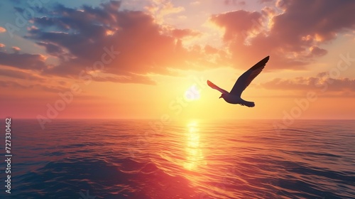 Bird Flying at Sunset - Flight Inspirational Soaring