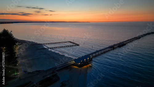 Aerial view of Busselton Jetty at sunset, Western Australia