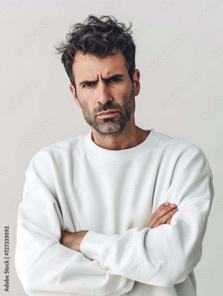 Man angry at minimalist outfit Man angry at minimalist outfit