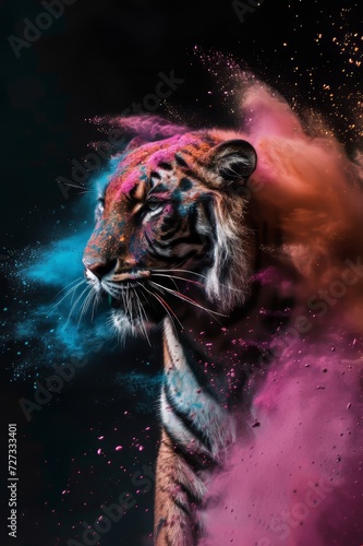 Animal in holi powder with a black background