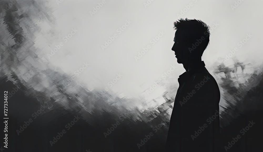 A silhouette of a man engulfed in darkness, surrounded by smoke and steam, evoking mystery and intrigue.