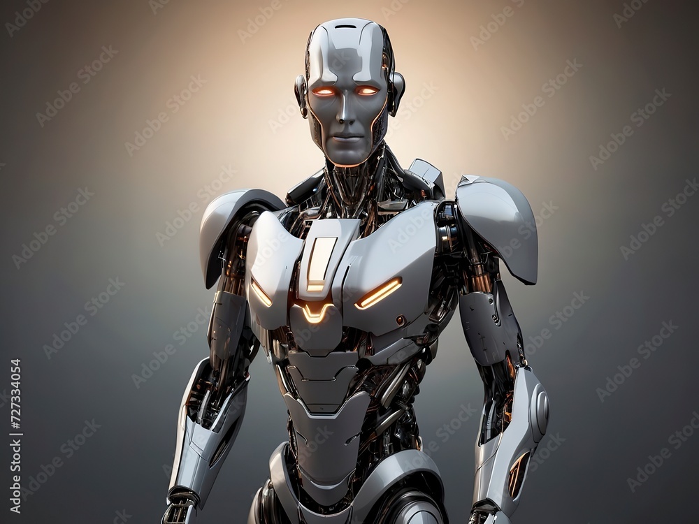 Free photo 3d rendering humanoid robot working with future digital graphic interface on dark background Free photo 3d rendering humanoid robot working with future digital graphic interface on dark background