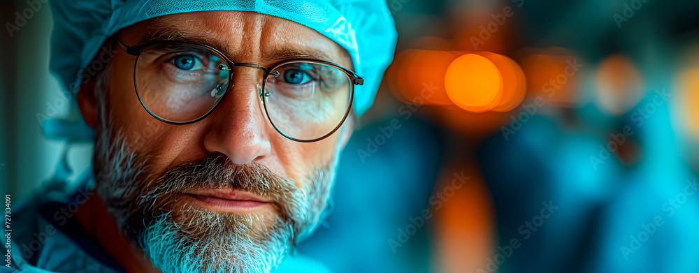 Concept of medicine and health. Close-up of a doctor or surgeon's face. Concept of medicine and health. Close-up of a doctor or surgeon's face.