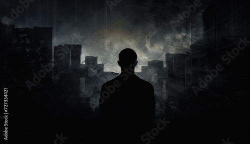 The enigmatic figure of a man shrouded in darkness, with smoke and steam adding to the atmospheric ambiance.