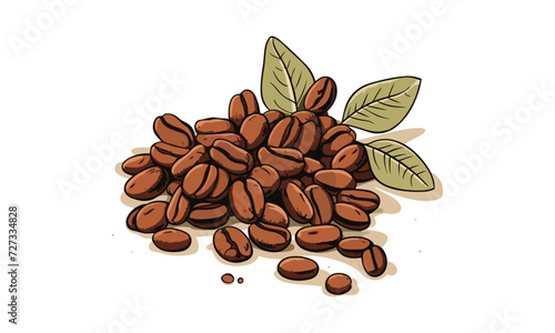 coffee beans with leaves on a white background