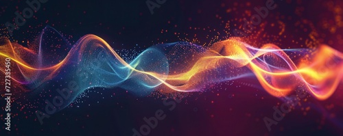 Abstract Sound energy wave field of music with wavy particles. Digital Soundwave