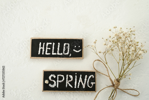 Hello spring poster and a bouquet of delicate wildflowers © Andrii