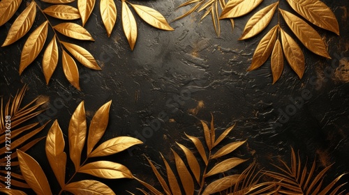 Opulent gold leaf patterns on a midnight black canvas, exuding elegance and e...