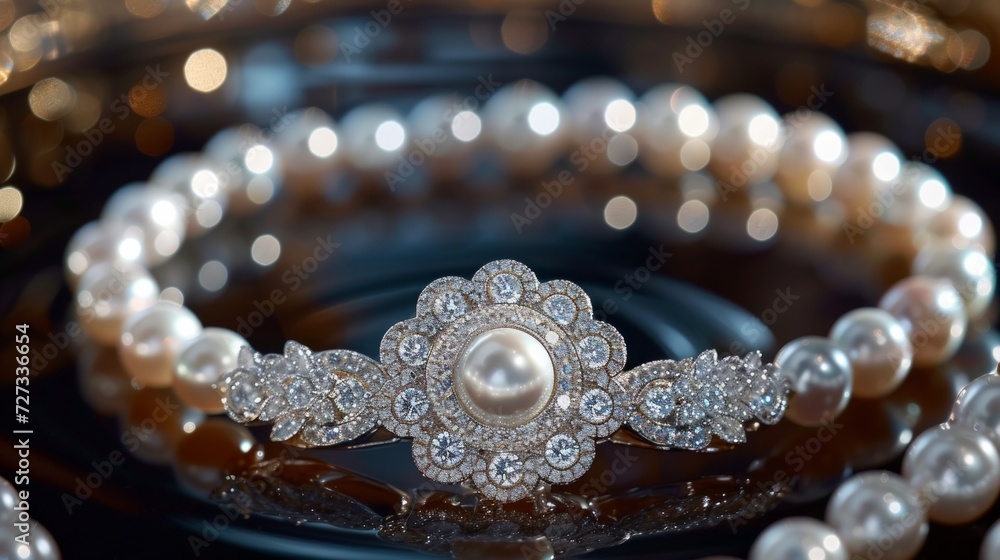 Precious pearls and diamonds arranged in a celestial pattern, exuding celestial elegance. Precious pearls and diamonds arranged in a celestial pattern, exuding celestial elegance.