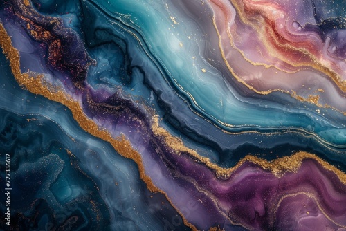 Swirling, iridescent marble textures in rich jewel tones, evoking a sense of opulence.