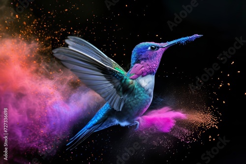 Animal hummingbird and holi powder explosion of colours © Femke