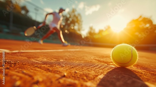 Tennis Match: Tennis pros engaged in a fierce rally, displaying agility and p...