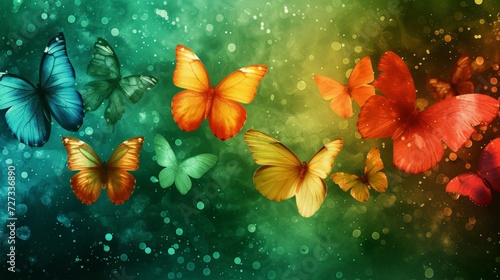 Playful butterflies in a kaleidoscope of colors, fluttering against a backdro...