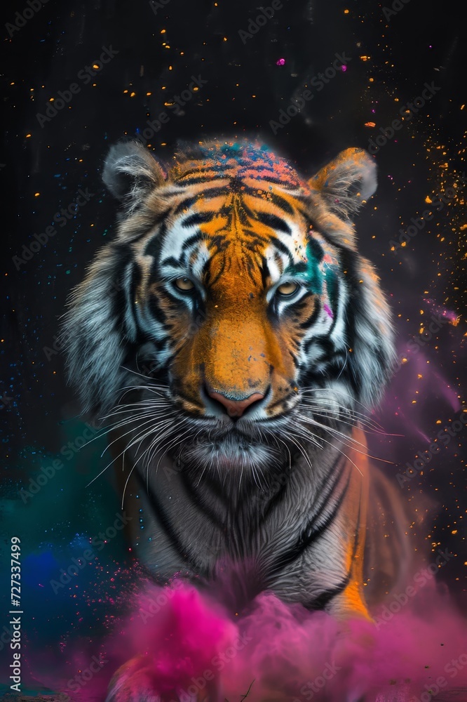 tiger holipowder color explosion powder black background tiger holipowder color explosion powder black background
