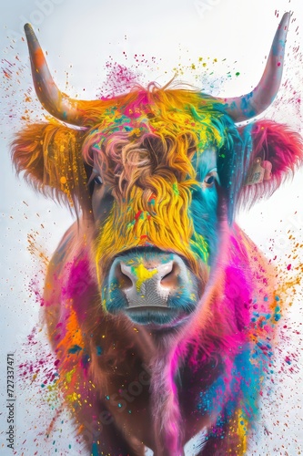 cow holipowder color explosion powder black background photo