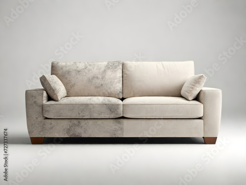 Sofa before and after dry-cleaning in room