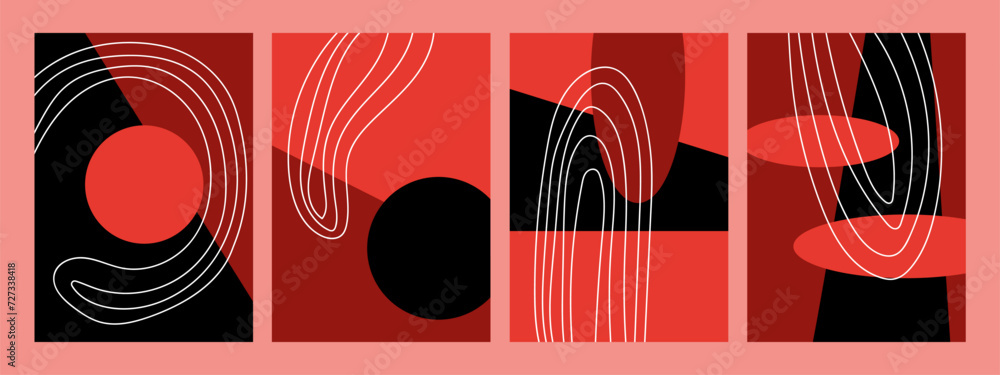 Creative minimalist abstract art painting on a background of colored circles and ellipses and a hand-drawn Scribble Circle doodle. Design for wall decoration, postcard, poster or brochure.