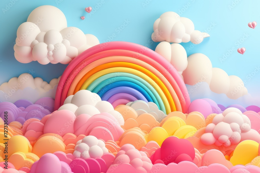 Abstract wallpaper of rainbow with clouds like baloons, pastel colors cartoon. Generative Ai. Abstract wallpaper of rainbow with clouds like baloons, pastel colors cartoon. Generative Ai.