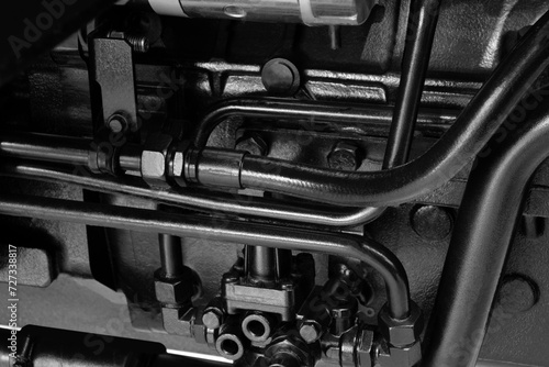 diesel engine. Fragment of a diesel motor close-up. Engine details Diesel engine backgroundbackground