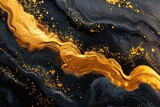 Abstract luxury fusion with black and gold liquid, gold splatters. Nature's abstract beauty captured in a fluid masterpiece of black and gold, splashed with shimmering droplets of liquid gold.