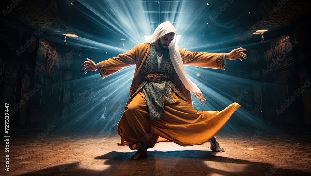 Authentic dervish dancers performing within the historic confines of an ancient Muslim palace, embodying centuries-old traditions. Authentic dervish dancers performing within the historic confines of an ancient Muslim palace, embodying centuries-old traditions.