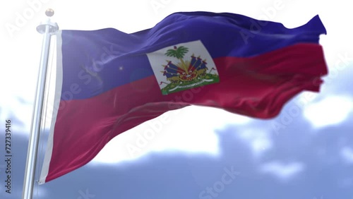 Haiti flag waving against the sky. High quality 4k footage