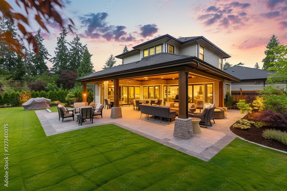 New luxury home exterior at sunset Features