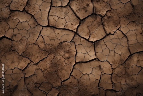 Texture of different shades of brown dry cracked ground surface, climate change. Generative Ai.