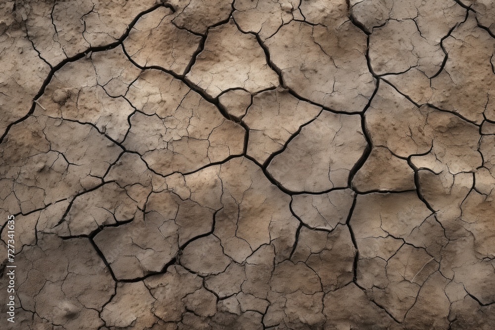 Texture of different shades of brown dry cracked ground surface, climate change. Generative Ai. Texture of different shades of brown dry cracked ground surface, climate change. Generative Ai.